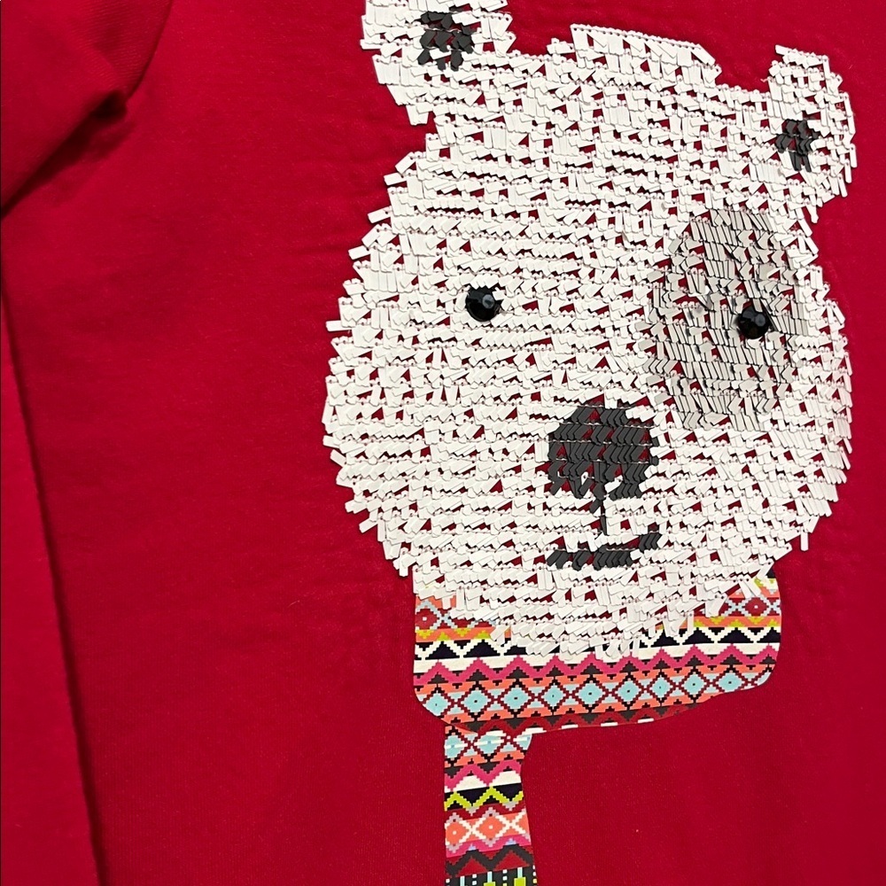 LANDS END Polar Bear Sequin Crewneck Sweater Sweatshirt Red Holiday Winter EUC - Picture 5 of 7